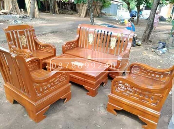 kursi tamu klasik minimalis 2111 seater ukir semut kayu jati tua